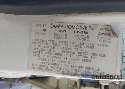 1996 Geo Tracker from USA, damaged, VIN 2CNBE1369T6943219